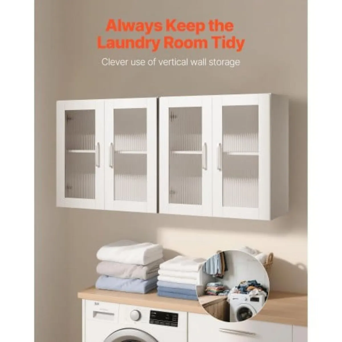 Laundry Room Wall Cabinet, 2-Tier Wall Mounted Cab - Image 2
