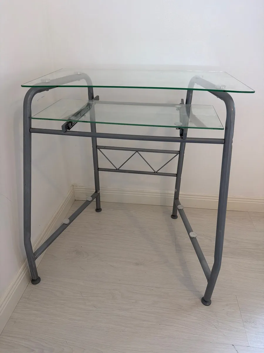Glass Computer Desk with Two Shelves – €50 ONO - Image 1