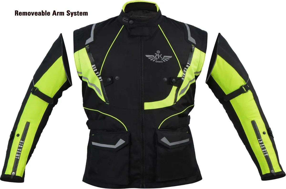 Black & Neon Yellow Cordura Motorcycle Jacket - Image 2