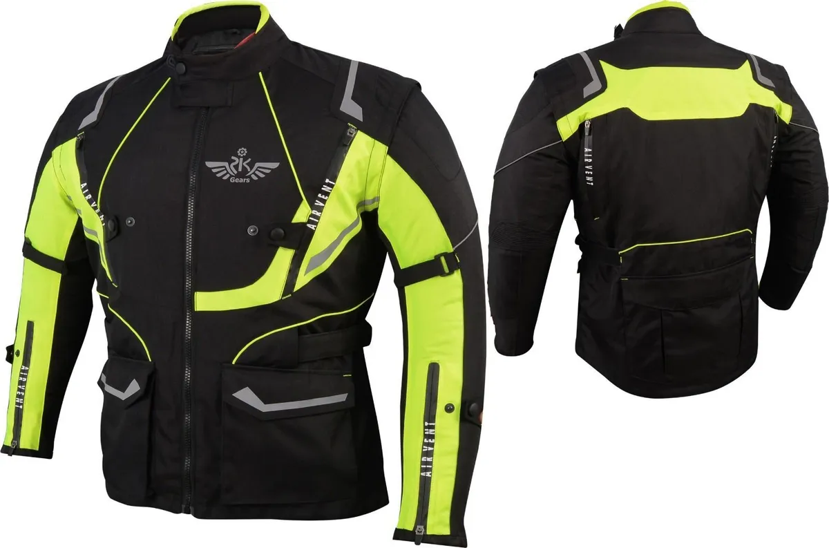 Black & Neon Yellow Cordura Motorcycle Jacket - Image 3