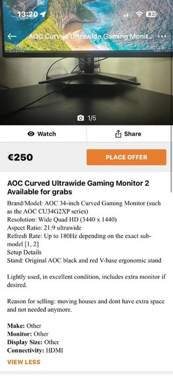 AOC Ultrawide Gaming Monitor CU34G2XP 34" - Image 4