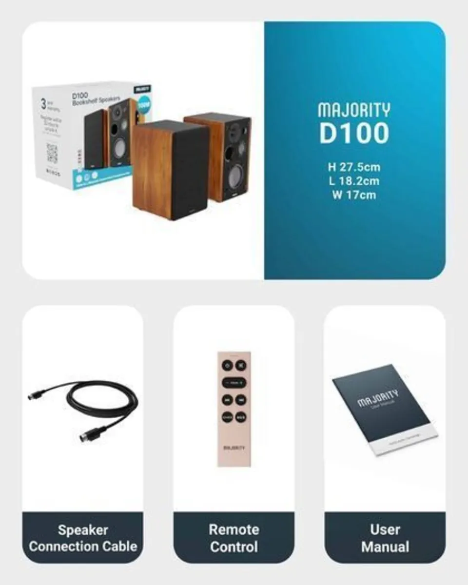100W Bookshelf Active Speakers Bluetooth - Image 1