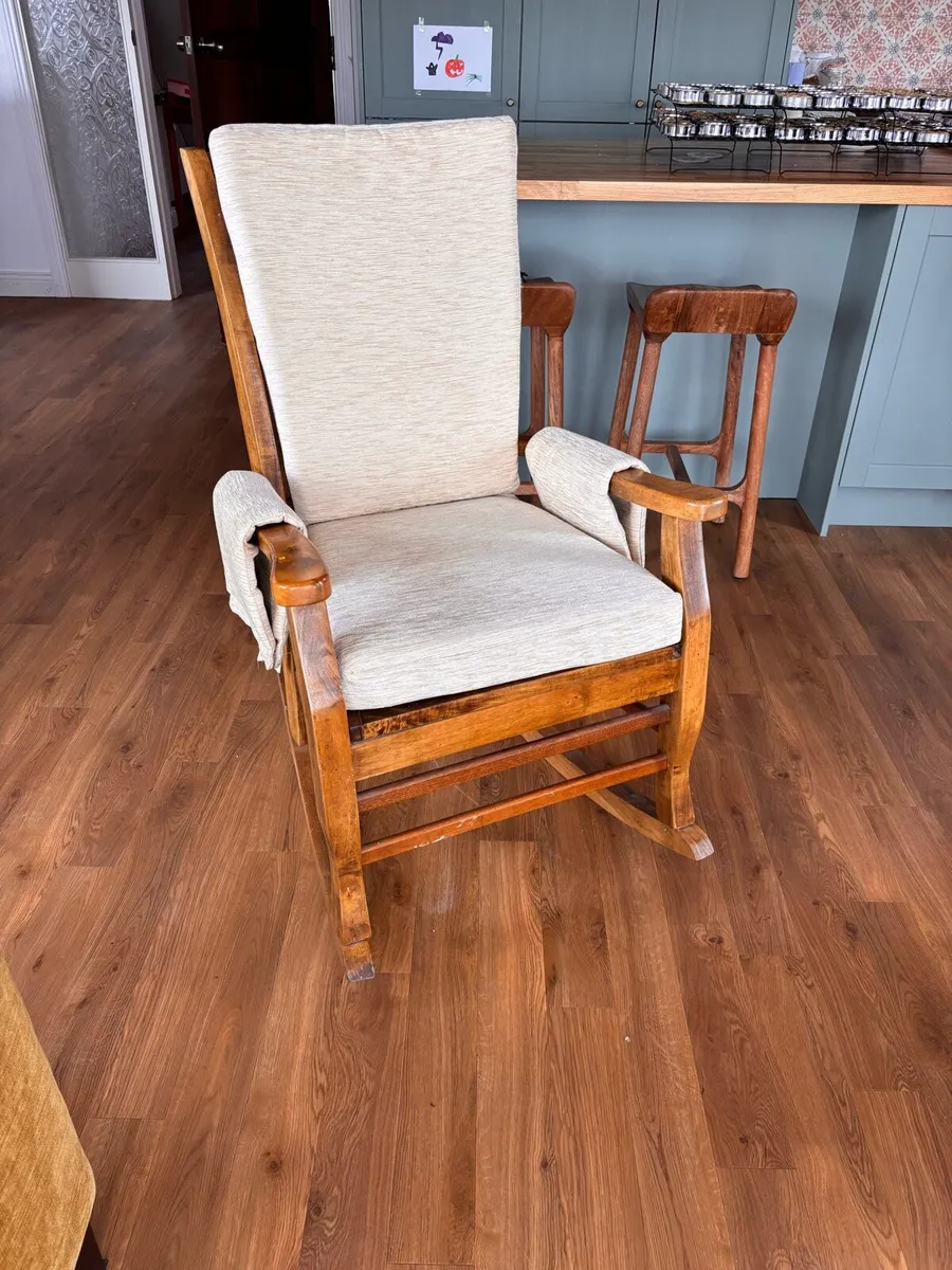 Vintage Wooden Rocking Chair - Cream Cushions - Image 1