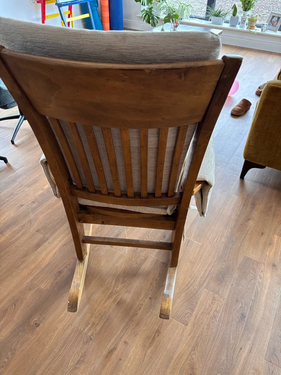 Vintage Wooden Rocking Chair - Cream Cushions - Image 3