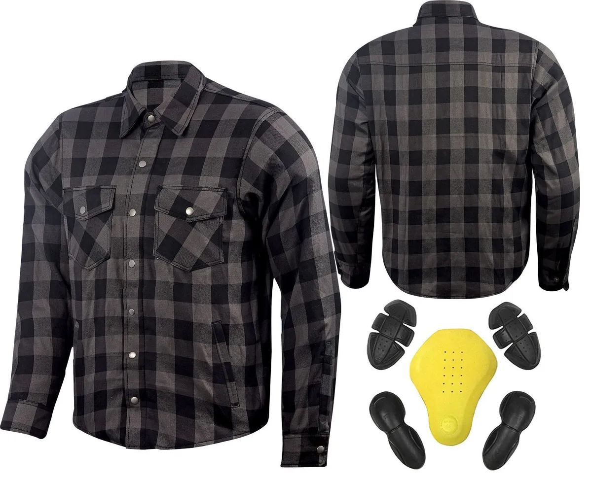 Grey & Black Kevlar Motorcycle Shirt - Image 4