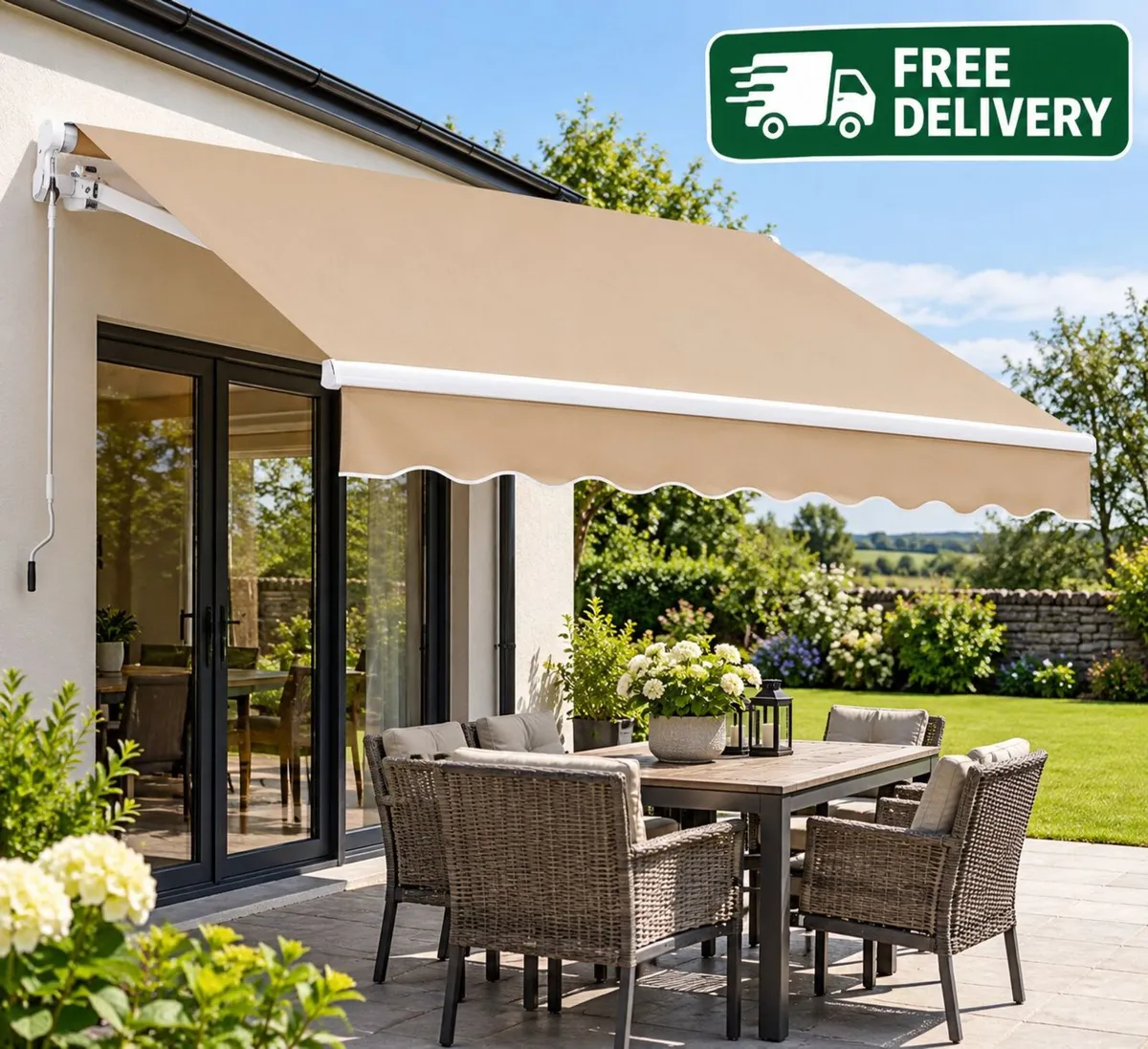 Manual Retractable Awning, 12 x 10 ft Outdoor Pati - Image 2