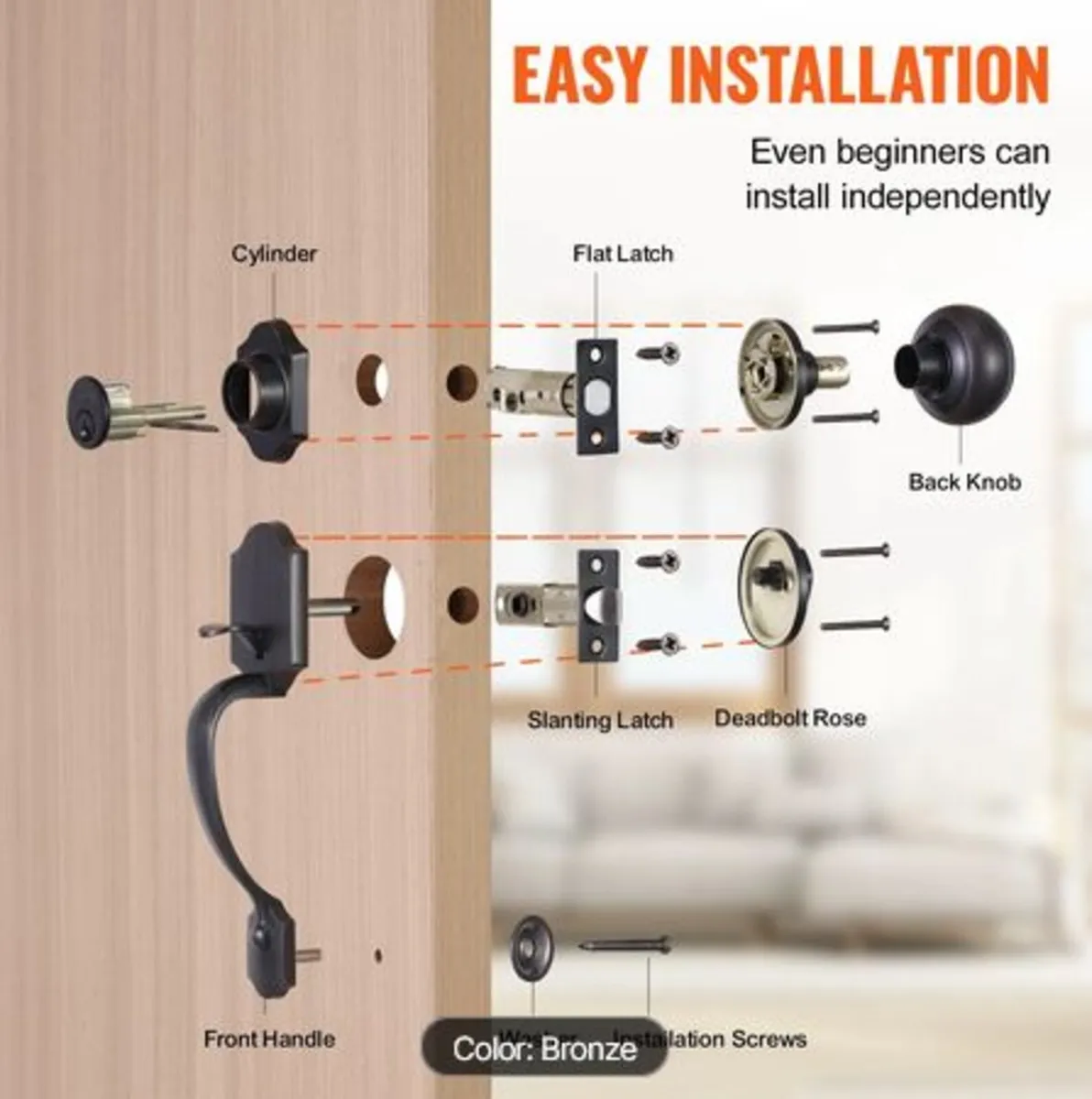 Front Door Handle and Deadbolt Set,Front Door Lock - Image 2