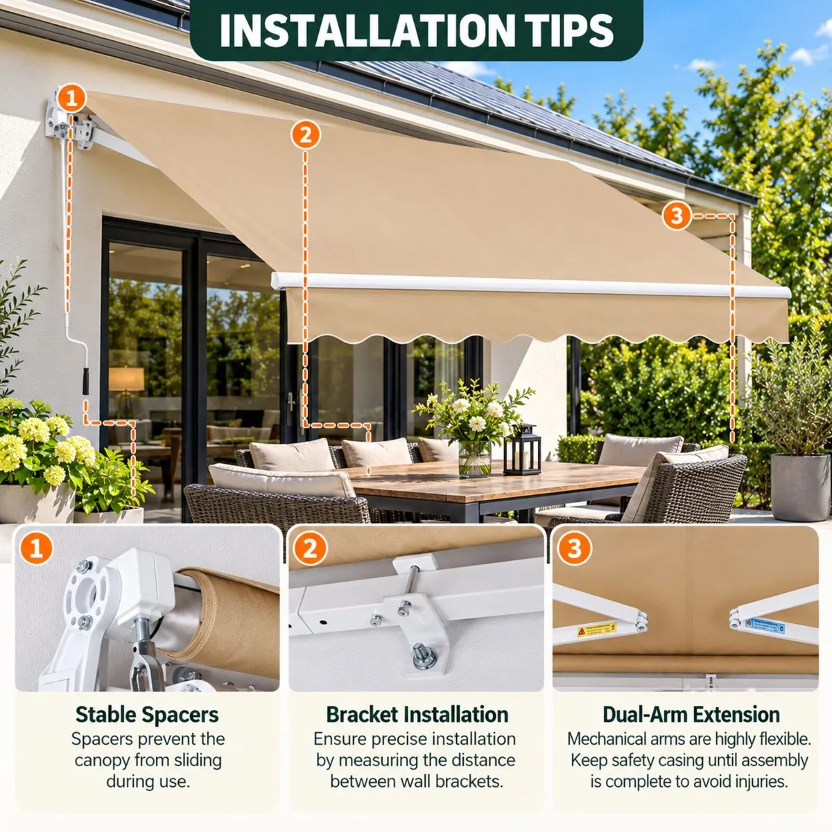 Manual Retractable Awning, 10 x 8 ft Outdoor Patio - Image 2