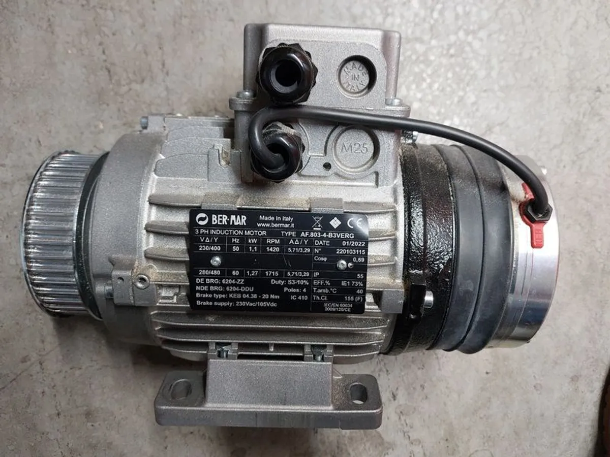 BER-MAR 1.1kW 3 Phase Brake Motor Working Spares o - Image 4