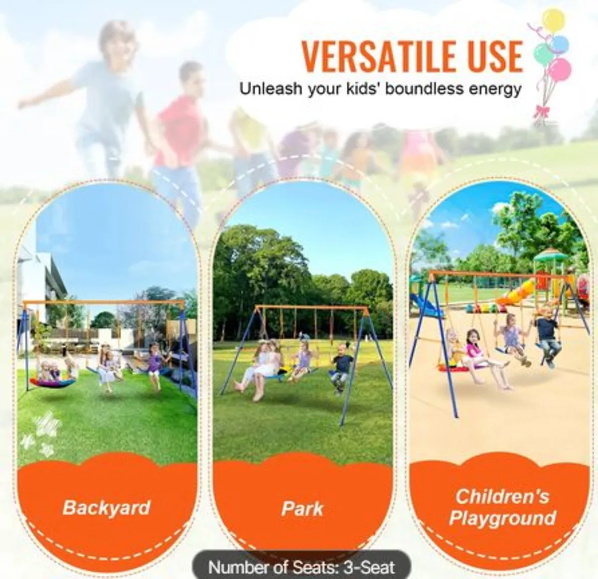 Swing Sets for Backyard,600lbs Load Capacity Swing - Image 4