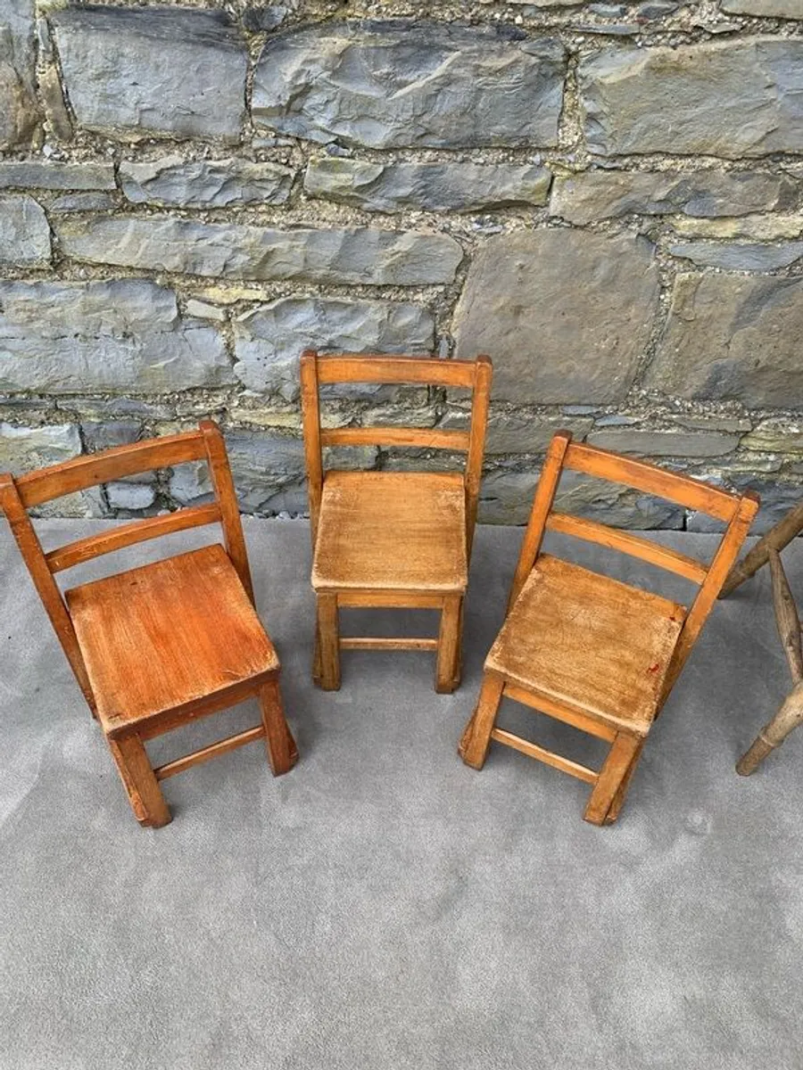 Set of 3 antique Oak childs chairs. - Image 2