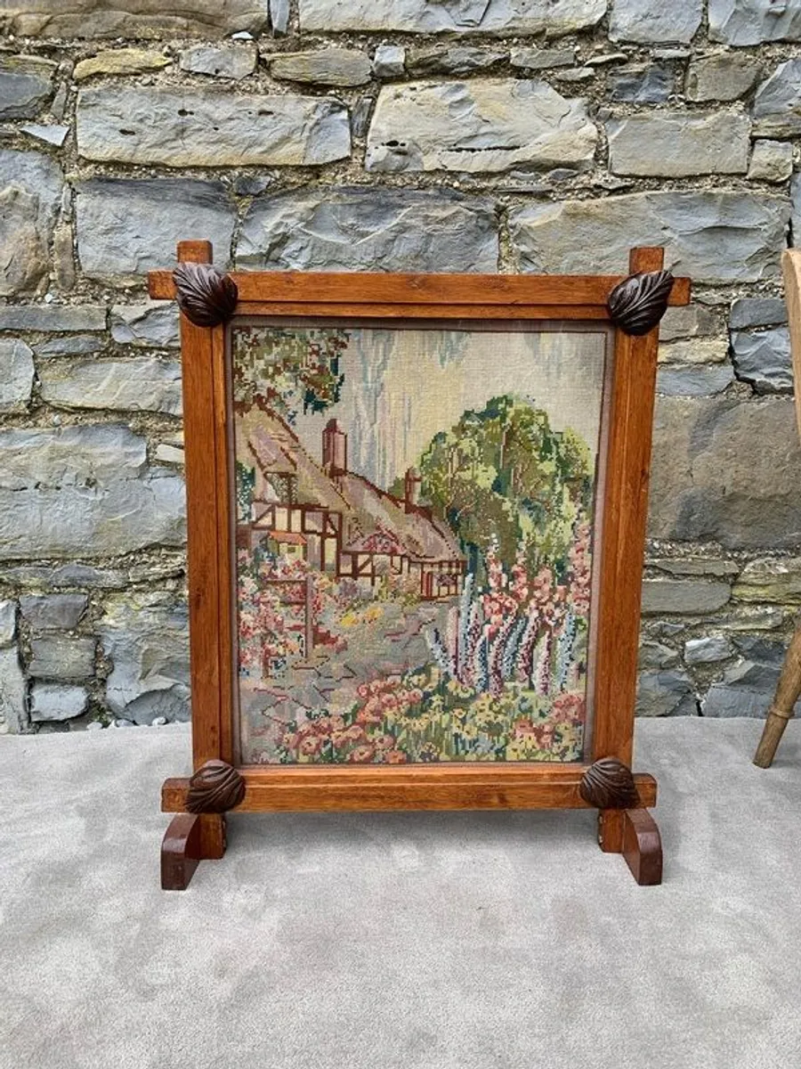 Antique needlepoint Firescreen. - Image 1