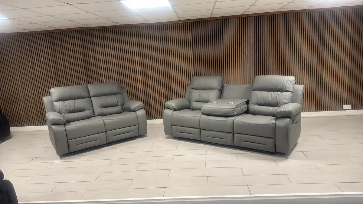 Monaco Dark Grey & Black Leather Recliner Sofa - Image 3