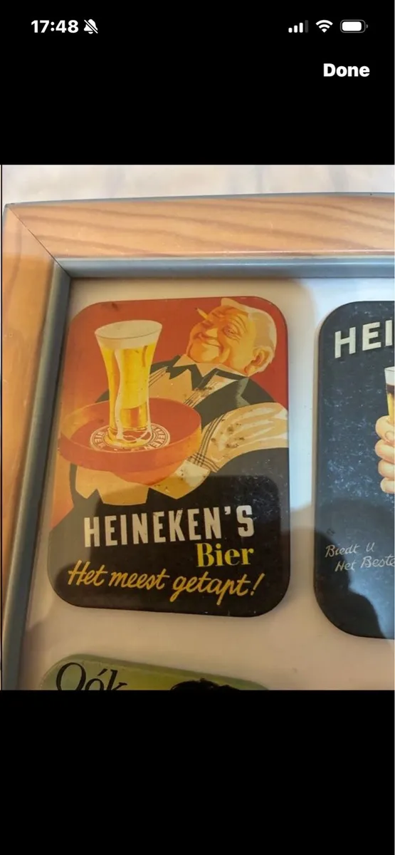 Framed Vintage Heineken Metal coasters - Image 2
