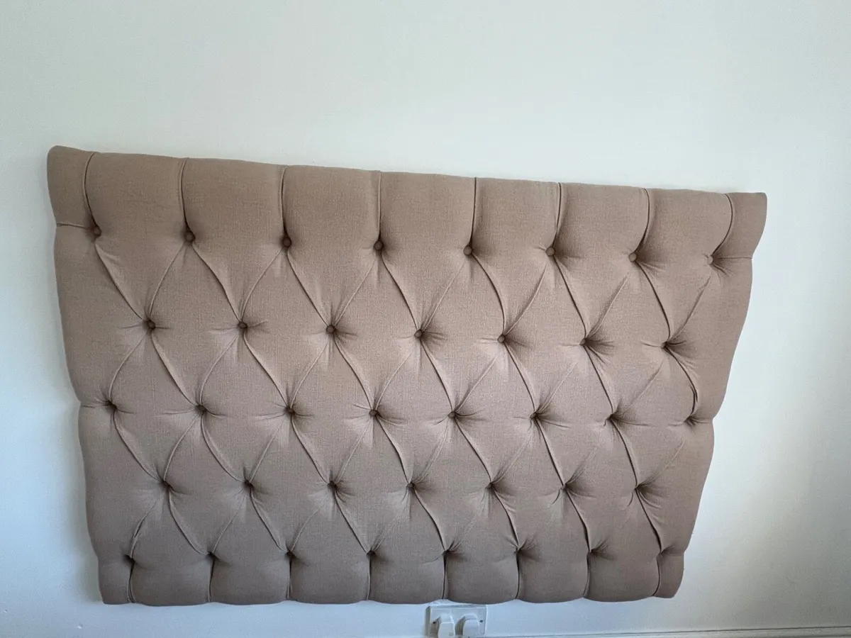 Beige Button-Tufted Double Bed Headboard - Image 1