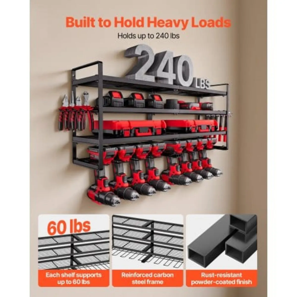Power Tool Organizer Wall Mount, 4-Layer Storage R - Image 3