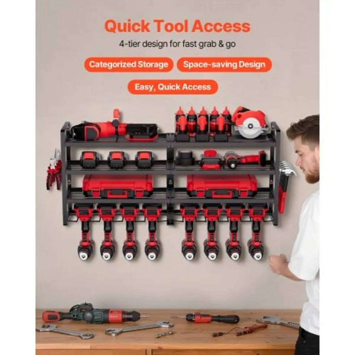 Power Tool Organizer Wall Mount, 4-Layer Storage R - Image 4