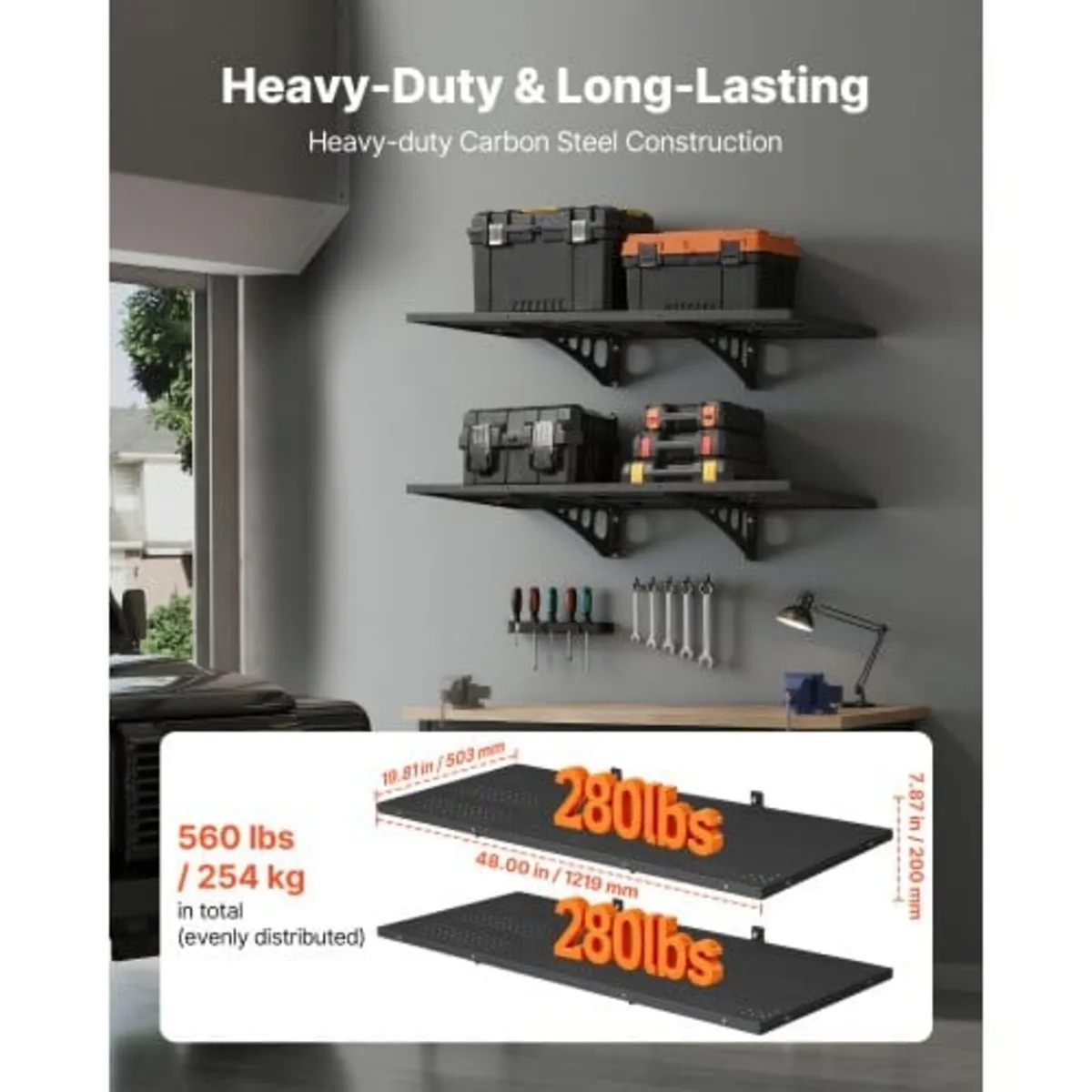 2-Tier Heavy Duty Wall Garage Shelving, 50 x 122 c - Image 4