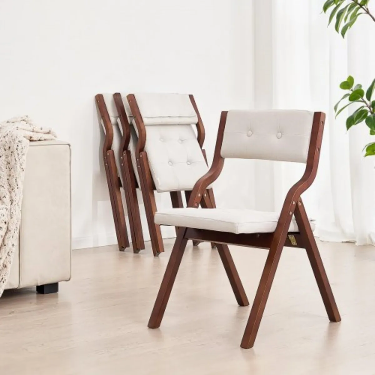 Wooden Folding Chairs with Cushion, Set of 4, Port - Image 3