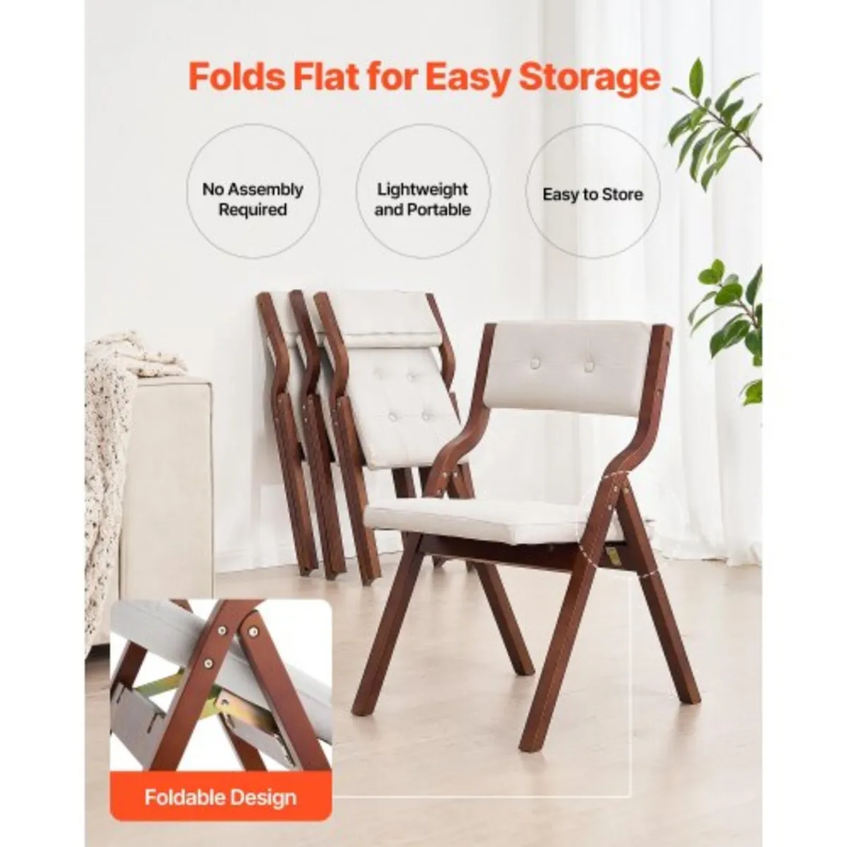 Wooden Folding Chairs with Cushion, Set of 4, Port - Image 4