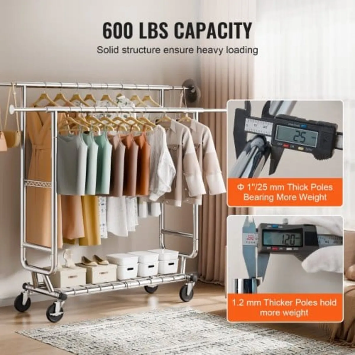 Heavy Duty Clothes Rack, Double Hanging Rod Clothi - Image 2