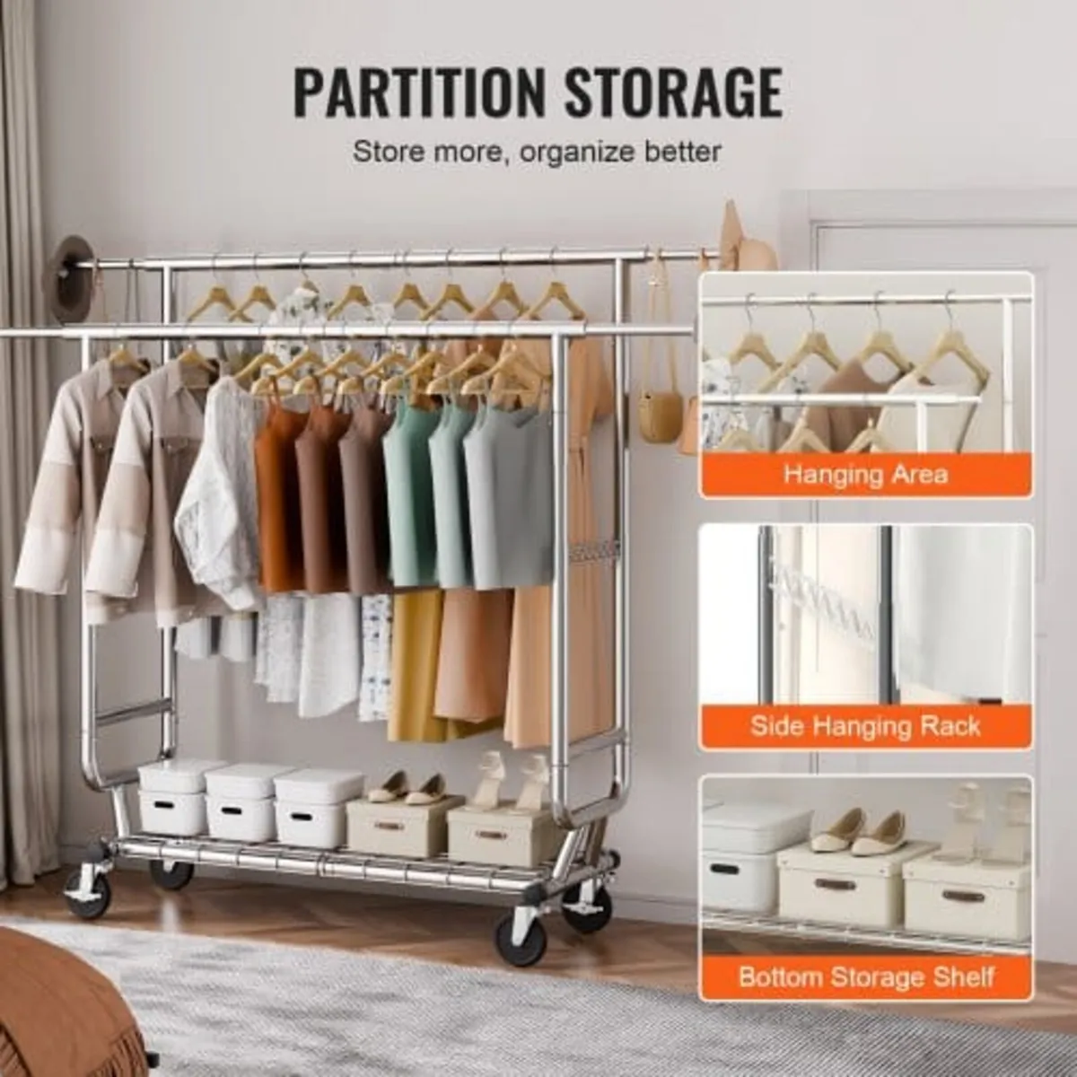 Heavy Duty Clothes Rack, Double Hanging Rod Clothi - Image 3