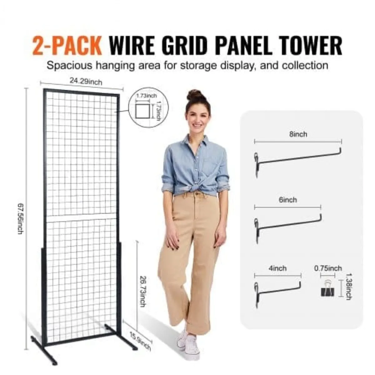 61 x170.7 cm Grid Wall Panels Tower, 2 Packs Wire - Image 3
