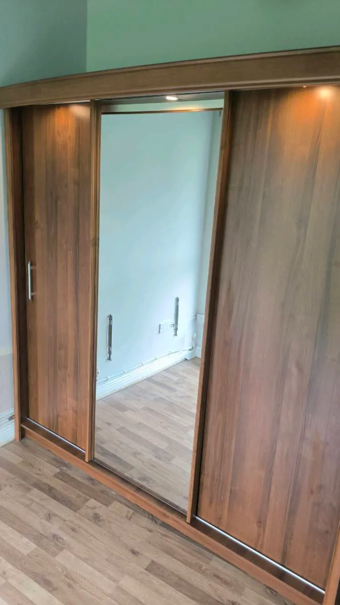 Sliding 3 Door Wardrobe Walnut Colour with lights - Image 1