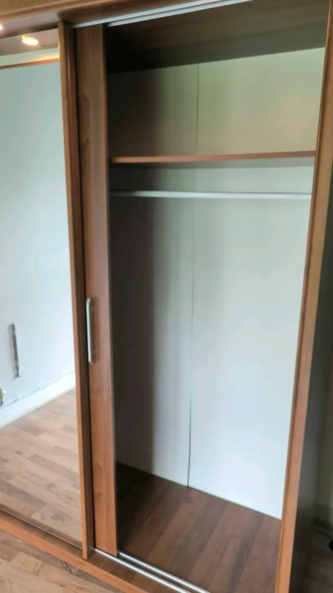Sliding 3 Door Wardrobe Walnut Colour with lights - Image 2