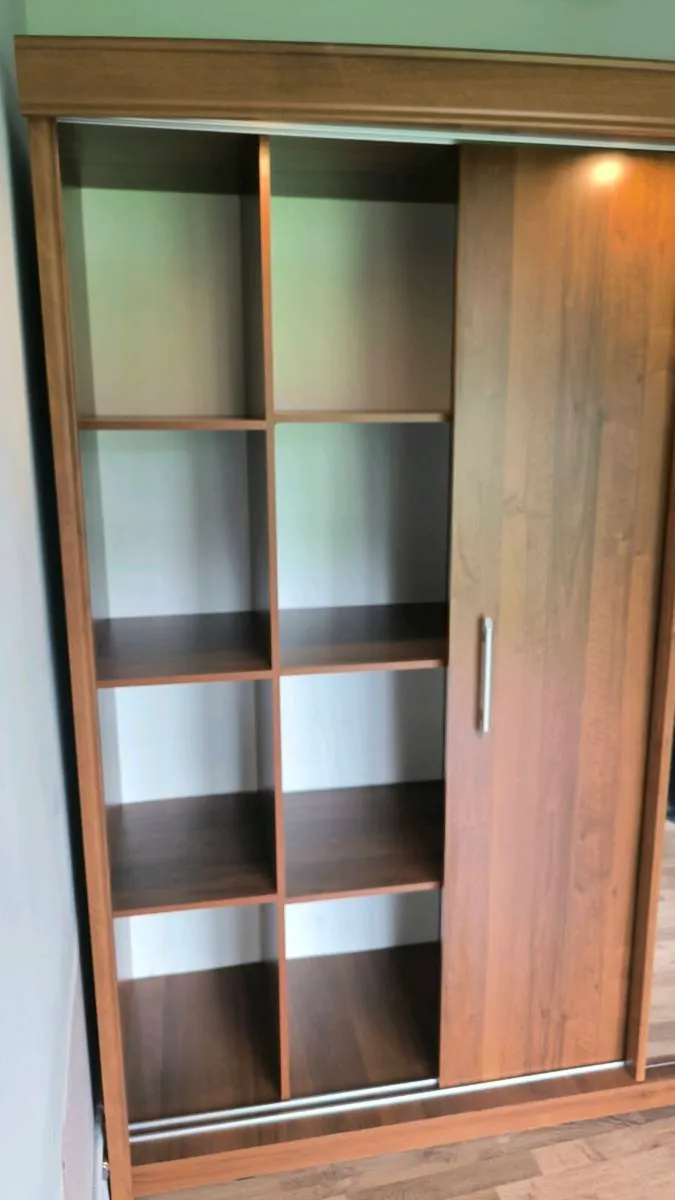 Sliding 3 Door Wardrobe Walnut Colour with lights - Image 3