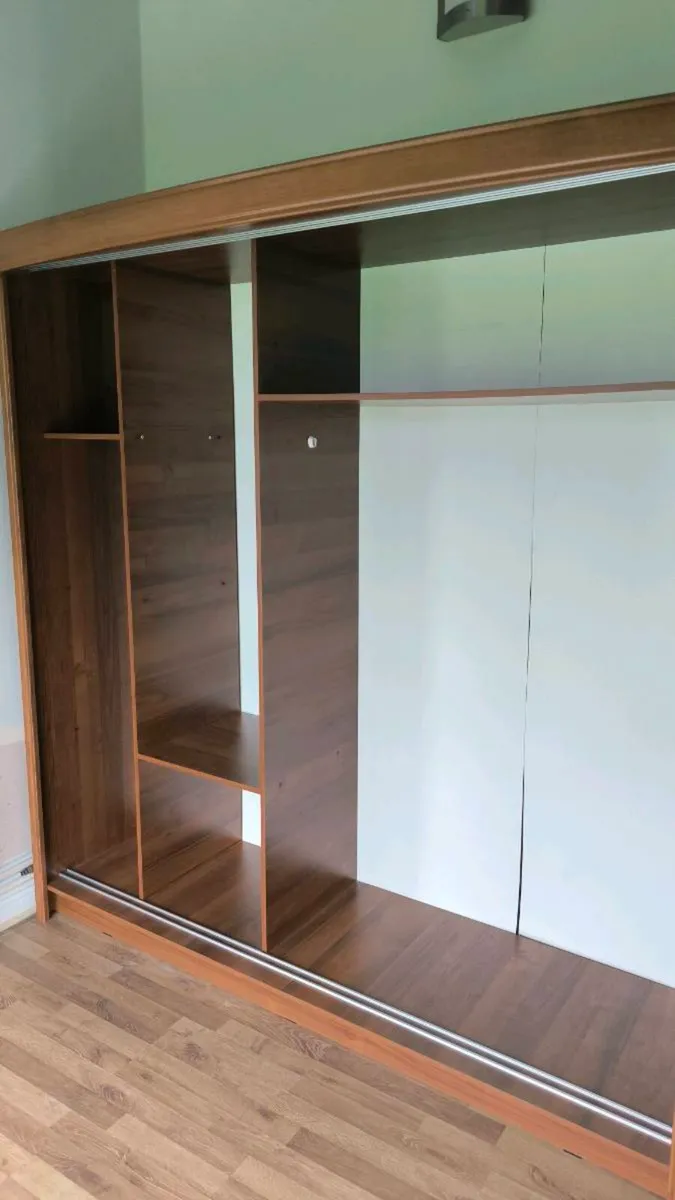 Sliding 3 Door Wardrobe Walnut Colour with lights - Image 4