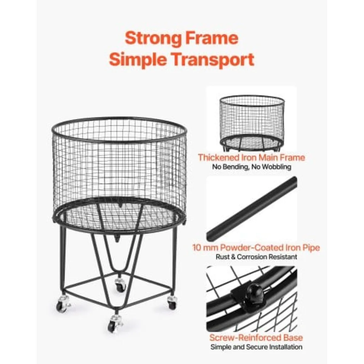 Laundry Cart, Rolling Round Grocery Utility Cart w - Image 4