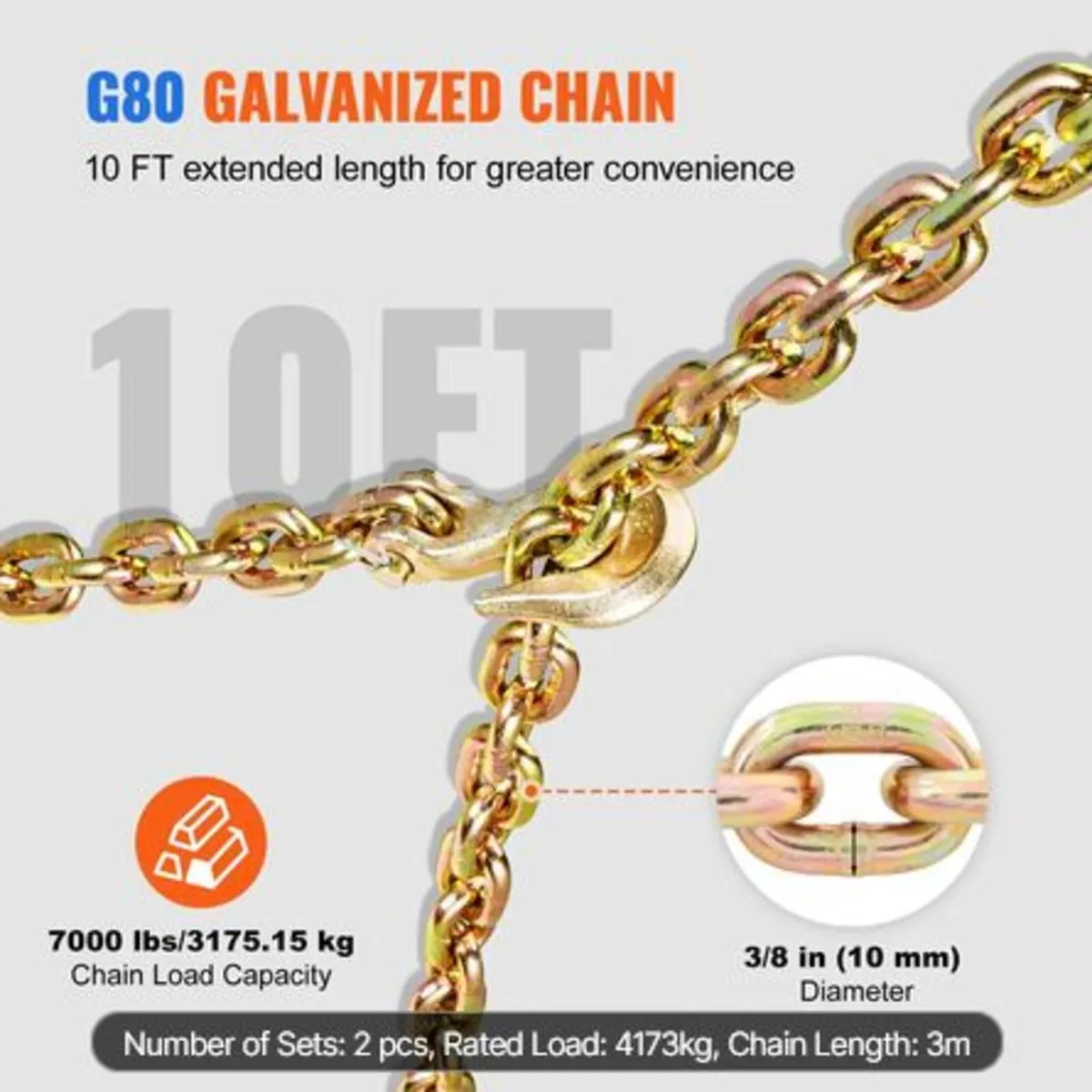 Chain and Binder Kit,3/8"-1/2" Ratchet Load Binder - Image 3