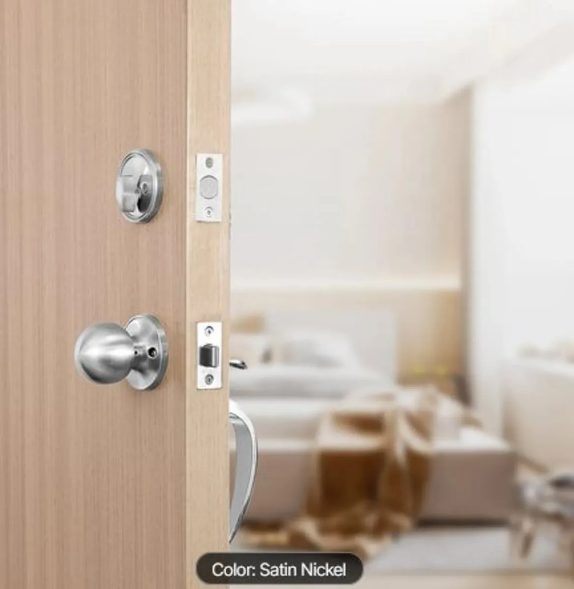 Front Door Handle and Deadbolt Set, Satin Nickel - Image 4