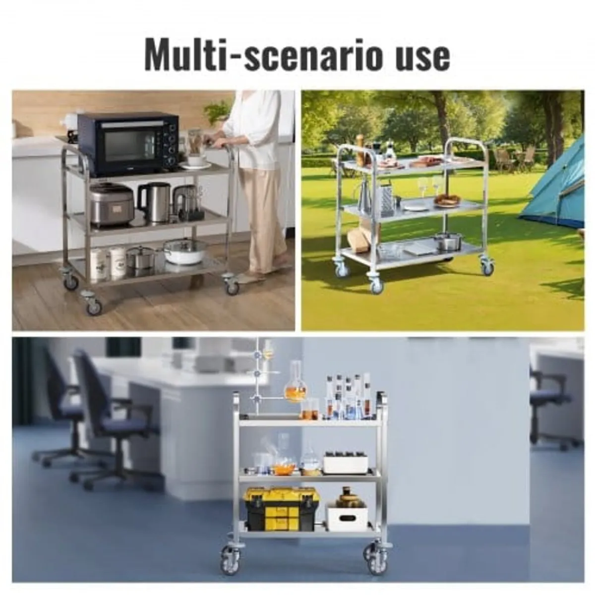 Stainless Steel Cart, 3 Layers Lab Utility Cart 18 - Image 2
