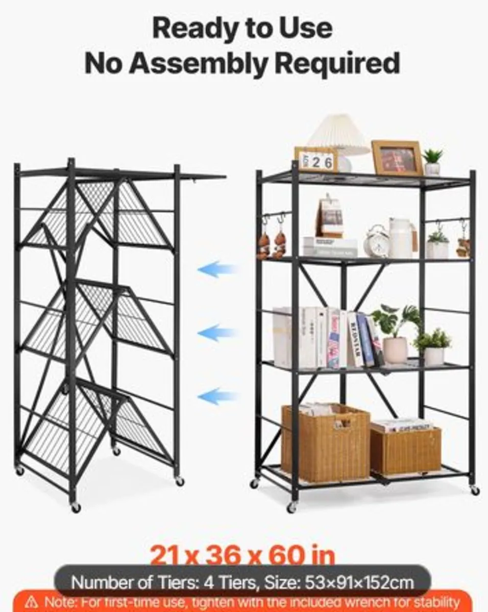 4-Tier Foldable Storage Shelf,36W x 21D x 60H Inch - Image 2