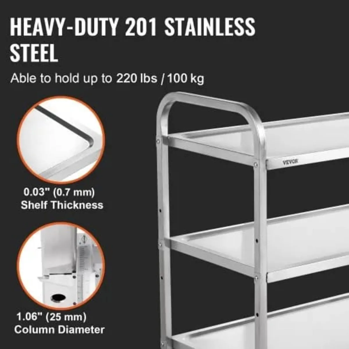 Kitchen Utility Cart, 3 Tiers, Wire Rolling Cart w - Image 4