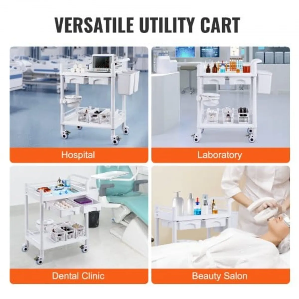 2 Tiers Lab Carts, Lab Utility Cart with 2 Trays, - Image 4