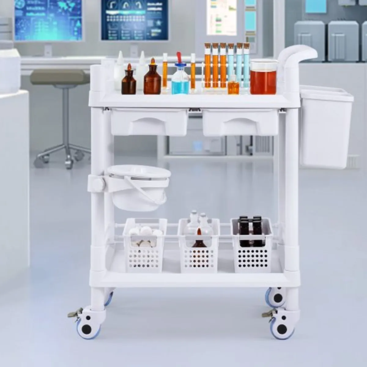 2 Tiers Lab Carts, Lab Utility Cart with 2 Trays, - Image 1