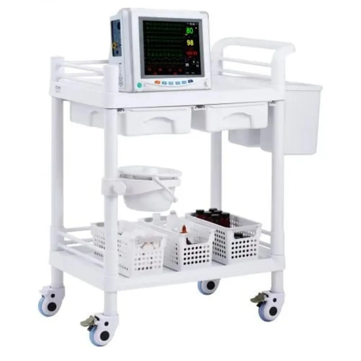 2 Tiers Lab Carts, Lab Utility Cart with 2 Trays, - Image 2