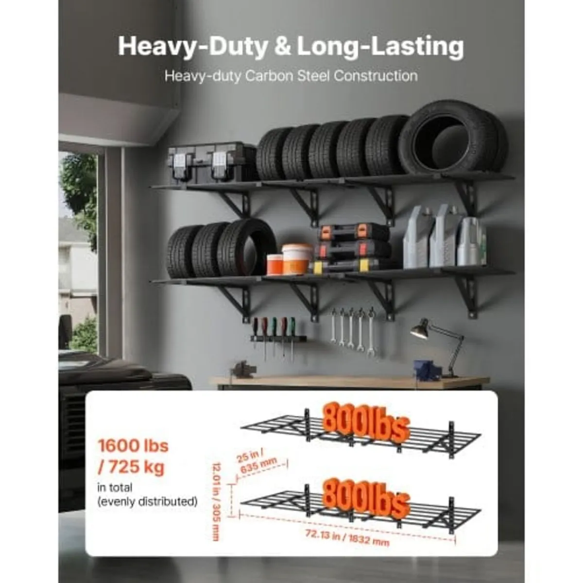 2-Tier Heavy Duty Wall Garage Shelving, 4 Pack 610 - Image 2