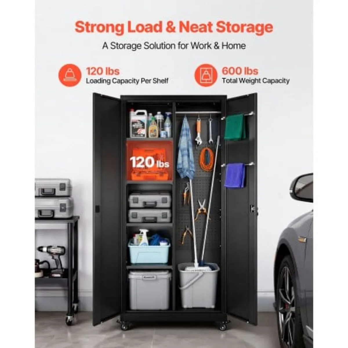 Metal Storage Cabinet, 179.5 cm Rolling Steel Gara - Image 2