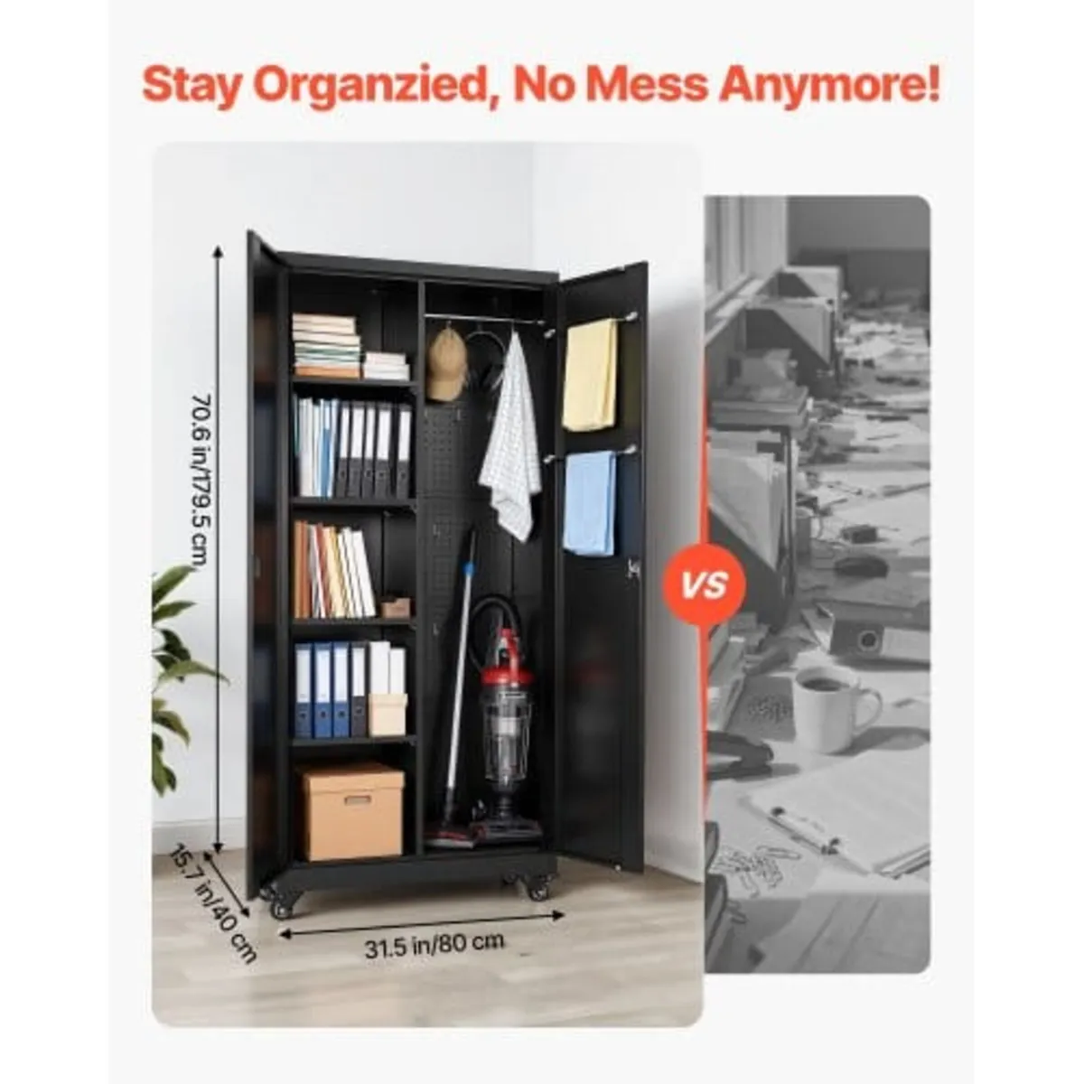 Metal Storage Cabinet, 179.5 cm Rolling Steel Gara - Image 4