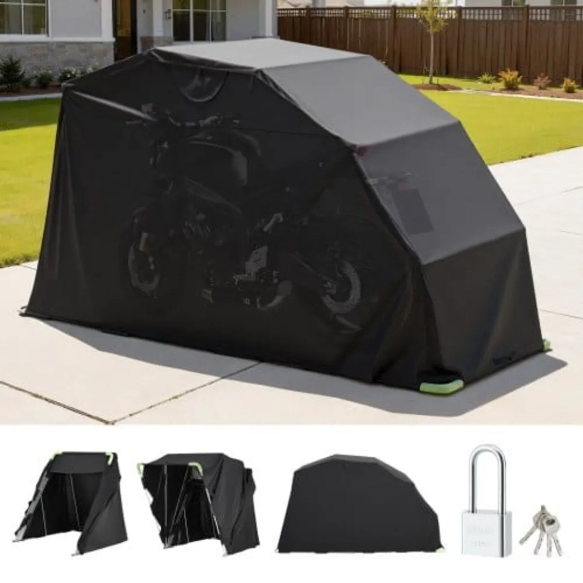 Motorcycle Storage Shelter with Security Lock, 600 - Image 1