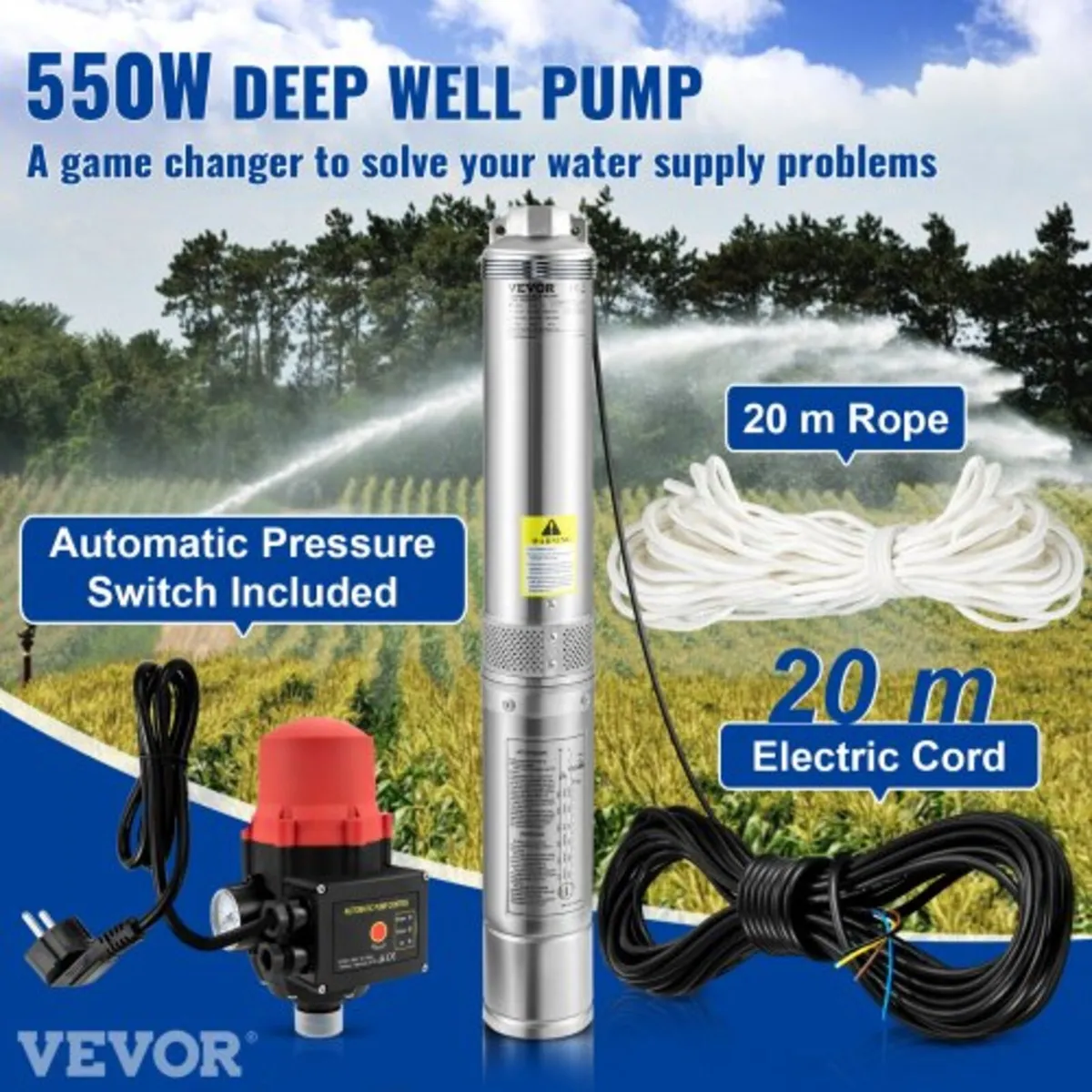 Deep Well Submersible Pump, 550W 230V/50Hz, 50L/mi - Image 2