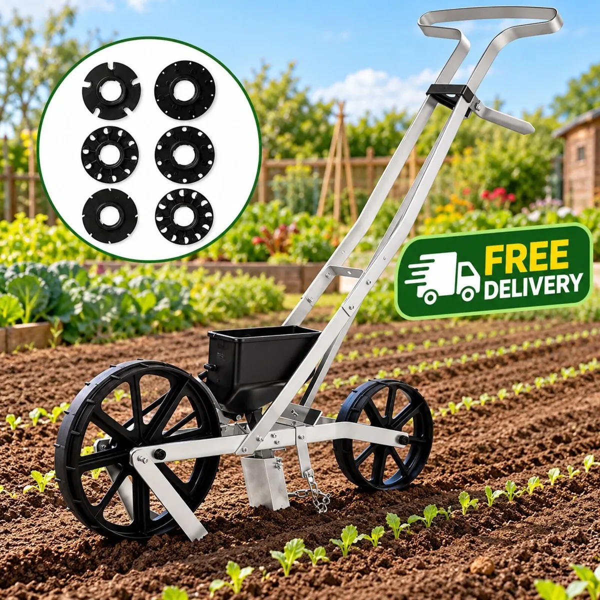 Precision Garden Push Seeder – Metal Manual Row Cr - Image 1