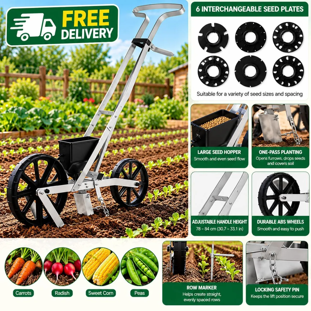 Precision Garden Push Seeder – Metal Manual Row Cr - Image 2