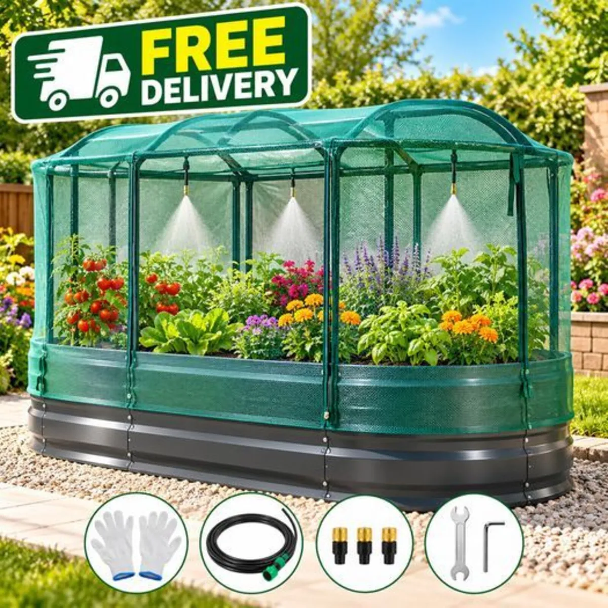 6ft Galvanised Raised Garden Bed with Irrigation - Image 1
