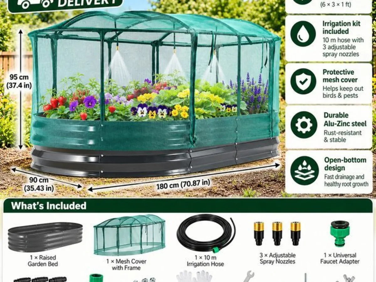 6ft Galvanised Raised Garden Bed with Irrigation - Image 3