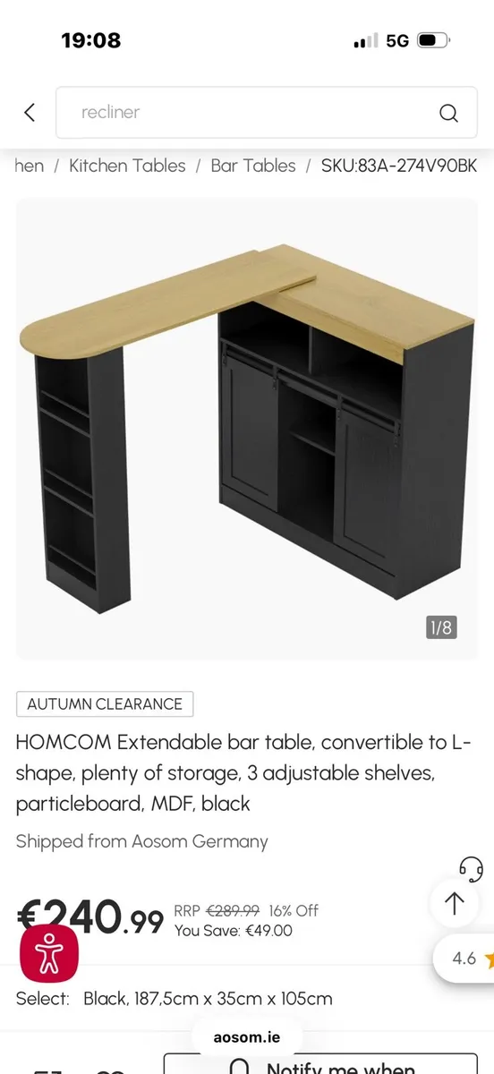 Extendable bar table
